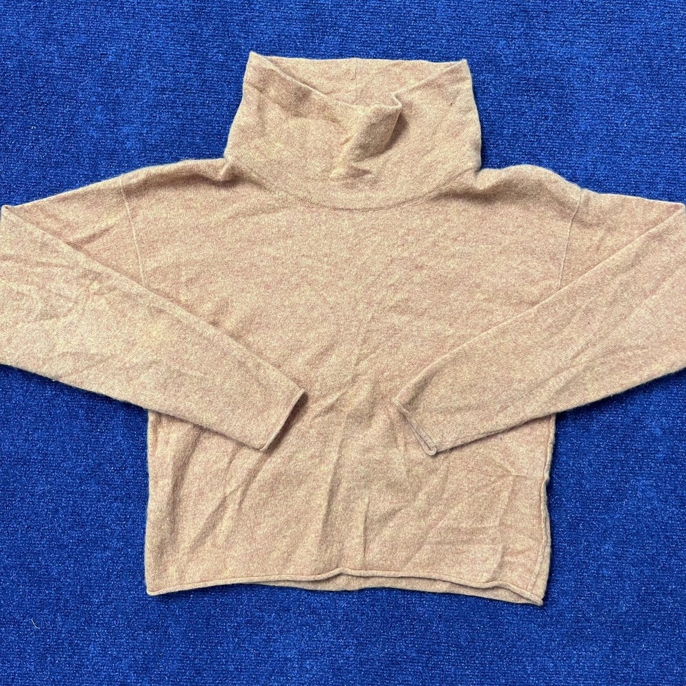 Free People Sweater Womens Medium Tan Turtleneck Boxy Cropped Knit Pullover